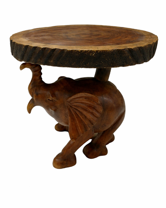 Tavolino in legno con elefante scolpito