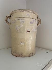 Antico vaso da dispensa in terracotta smaltata