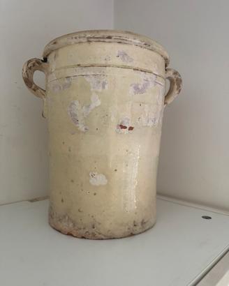 Antico vaso da dispensa in terracotta smaltata