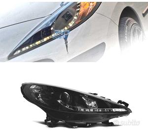 FARI PER PEUGEOT 207 06-12 LUCE DIURNA A LED NERO 