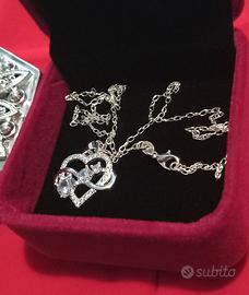 Girocollo Argento925  cm45 con cuore con 3 zirconi