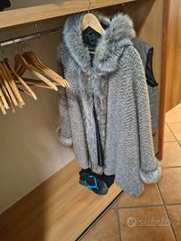 Cappotto  in lana a maglia finiture pelliccia