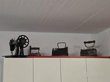 3 vecchissimi ferri stiro macchina cucire lanterna