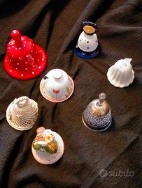 lotto di campanelle in ceramica e cristallo 