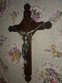 Antico crocifisso legno e bronzo