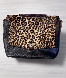 Borsa leopardata e multicolore Vera Pelle