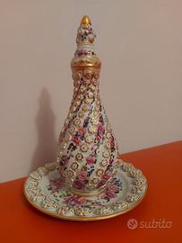 TURKISH PORCELAIN  VASO Porcellana Turca con piatt