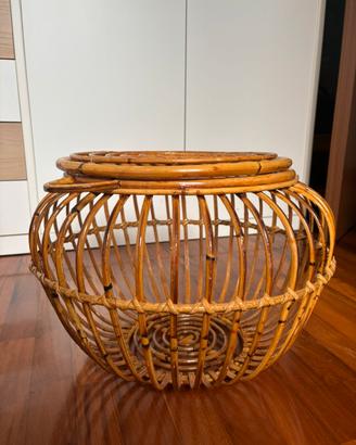 Cesto vintage in vimini con coperchio