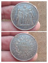 Argento Moneta 10 Franchi Hercule Mai Circolata