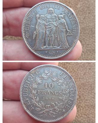 Argento Moneta 10 Franchi Hercule Mai Circolata