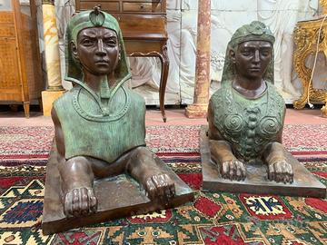 Coppia di sfingi egizie in bronzo