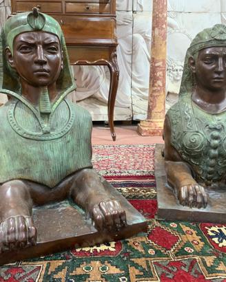 Coppia di sfingi egizie in bronzo