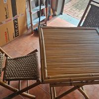 tavolo pieghevole con due sedie bambu in legno 