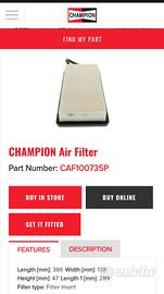 Filtro Aria motore Champions CAF100735P - NUOVO 