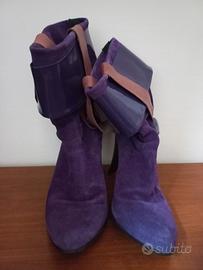 Stivali  viola con tacco donna, taglia 39