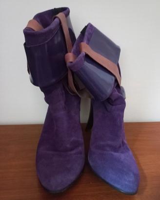 Stivali  viola con tacco donna, taglia 39