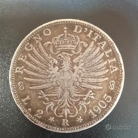 Moneta 2 lire 1905 Vittorio Emanuele III  Argento