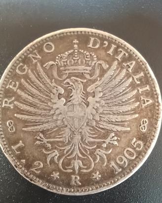 Moneta 2 lire 1905 Vittorio Emanuele III  Argento