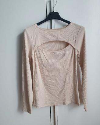 Top beige-Maniche lunghe-Apertura frontale
