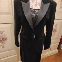 completo donna giacca + gonna velluto e raso nero 