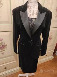 completo donna giacca + gonna velluto e raso nero 