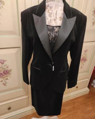 completo donna giacca + gonna velluto e raso nero 