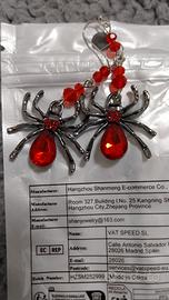 Orecchini Pendenti Ragno con Cristalli Rossi