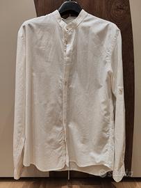 Camicia uomo lino bianca collo coreano TERRANOVA