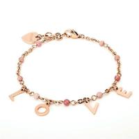 Bracciale placcato con cuore rosa con ciondoli