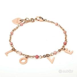 Bracciale placcato con cuore rosa con ciondoli