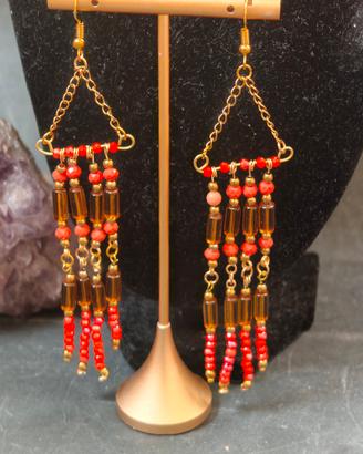 orecchini lunghi agata arancione e cristalli 