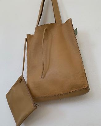 DIDI Details-Borsa tote Pelle cammello e pochette