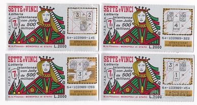 4 Biglietti G.eV. Sette e Vinci del 1996