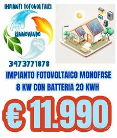 IMPIANTO FOTOVOLTAICO DA 8 KW + BATTERIA DA 20 KWH