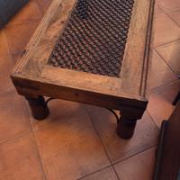 tavolino da caffè legno massello e ferro battuto