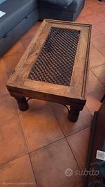 tavolino da caffè legno massello e ferro battuto