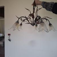 Lampadario classico 6 luci in ottone con vetri a t