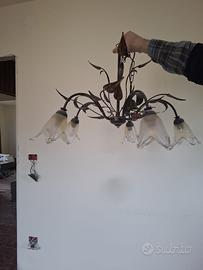 Lampadario classico 6 luci in ottone con vetri a t