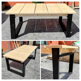Tavolo giardino legno massello industrial design 