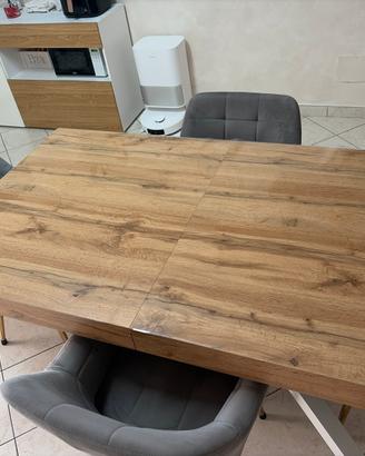 Tavolo allungabile rovere e bianco e 4 poltrone