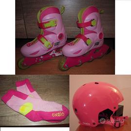 PATTINI ROLLER BAMBINA + CASCO, PROTEZIONI E CALZE