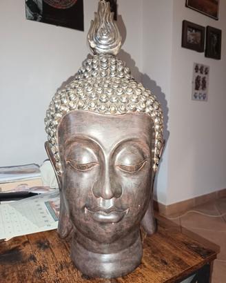 Meravigliosa testa di Buddha  con intarsi metallo