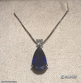 COLLANA ORO 18kt. CON DIAMANTE E ZAFFIRO GOCCIA