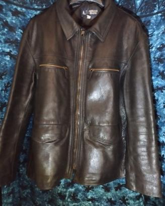 Giacca Uomo Armani Jeans pelle nera Tg 52 (USA 36)
