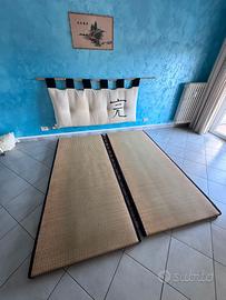testiera e tatami letto giapponese e lampade