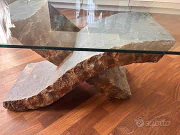 Tavolino in vetro e base in pietra - Stones