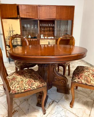 Tavolo rotondo allungabile in legno con 4 sedie