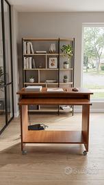 scrivania porta pc in legno  con ruote