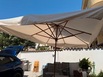 Ombrellone in legno da giardino con base