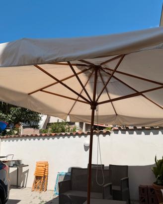 Ombrellone in legno da giardino con base